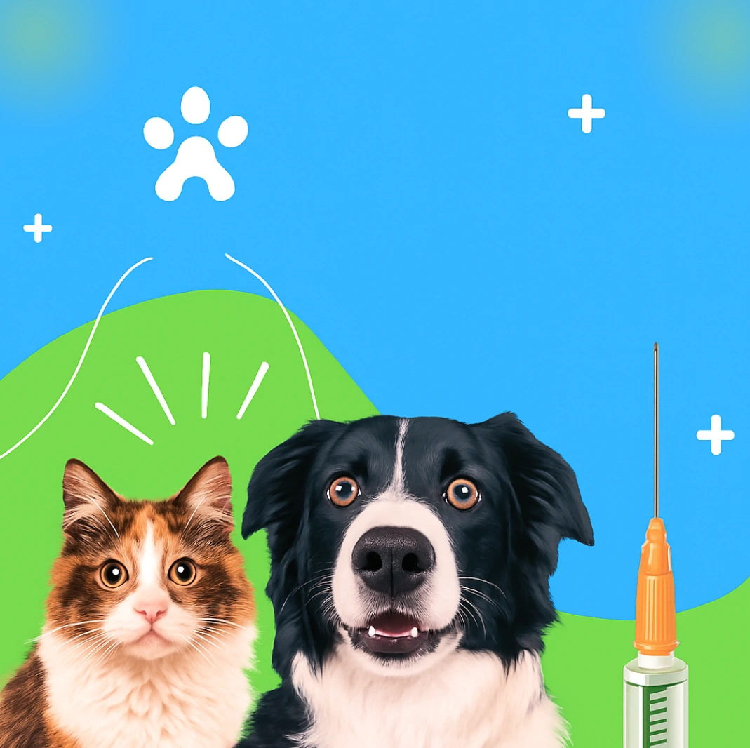 Cão e gato em arte de campanha de vacinação do Império das Patas
